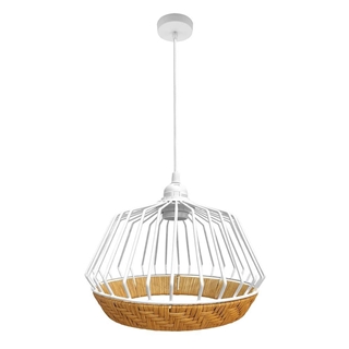 COLGANTE HUGO 1XE27 BLANCO NATURAL 36CM C/METAL Y RATTAN - Imagen 1